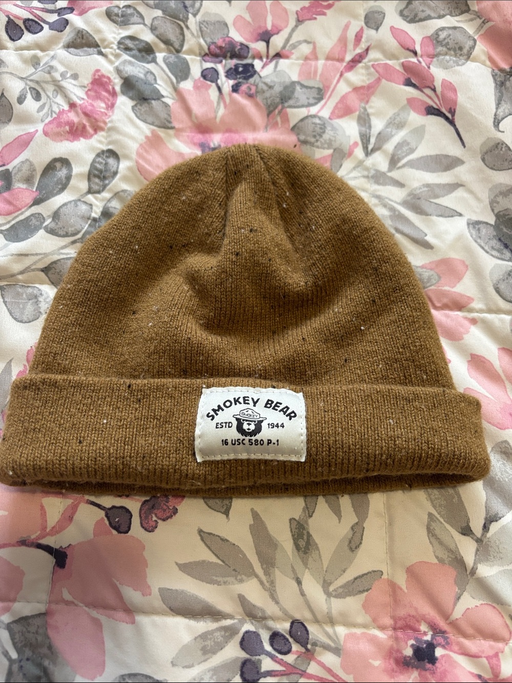 Smokey Bear Ribbed Folded Cuff Beanie - Brown